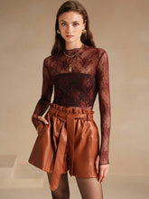 Anewsta Versatile Camel PU Leather Strap Elastic Waist Band Loose Shorts